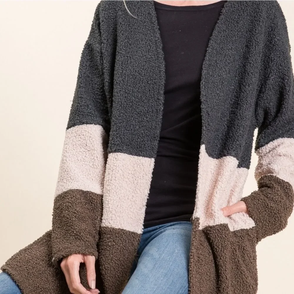 Grey Color Block Cardigan - Picture 2 of 5